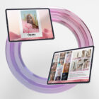 Publicación digital interactiva de la marca Ópalo con diseño visual inmersivo en tablets flotantes.