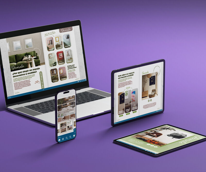 Imagen de una publicación digital interactiva accesible y compatible con múltiples pantallas. Representa cómo una misma pieza de contenido se adapta de forma responsiva y profesional al dispositivo del usuario, mejorando la experiencia.